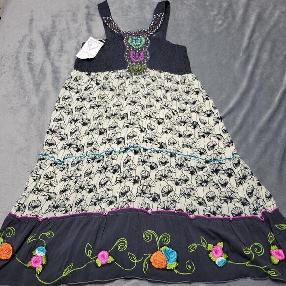 New Krista Lee Mini Womens Medium Dress Black Boho Tiered Sleeveless Embroidered - Picture 1 of 12